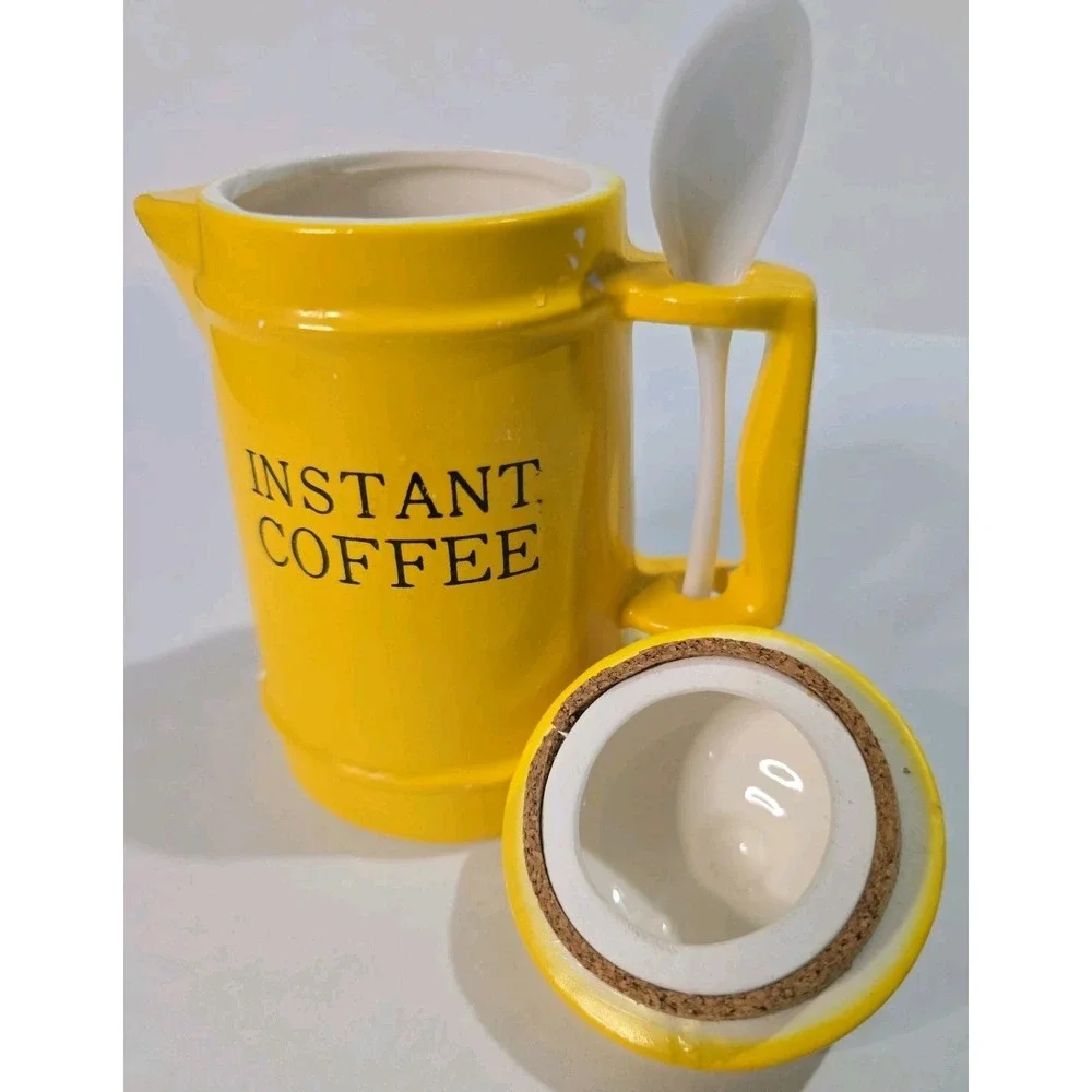 Vintage Ceramic Coffee Pot Instant Coffee Canister Yellow Cold Paint  Japan